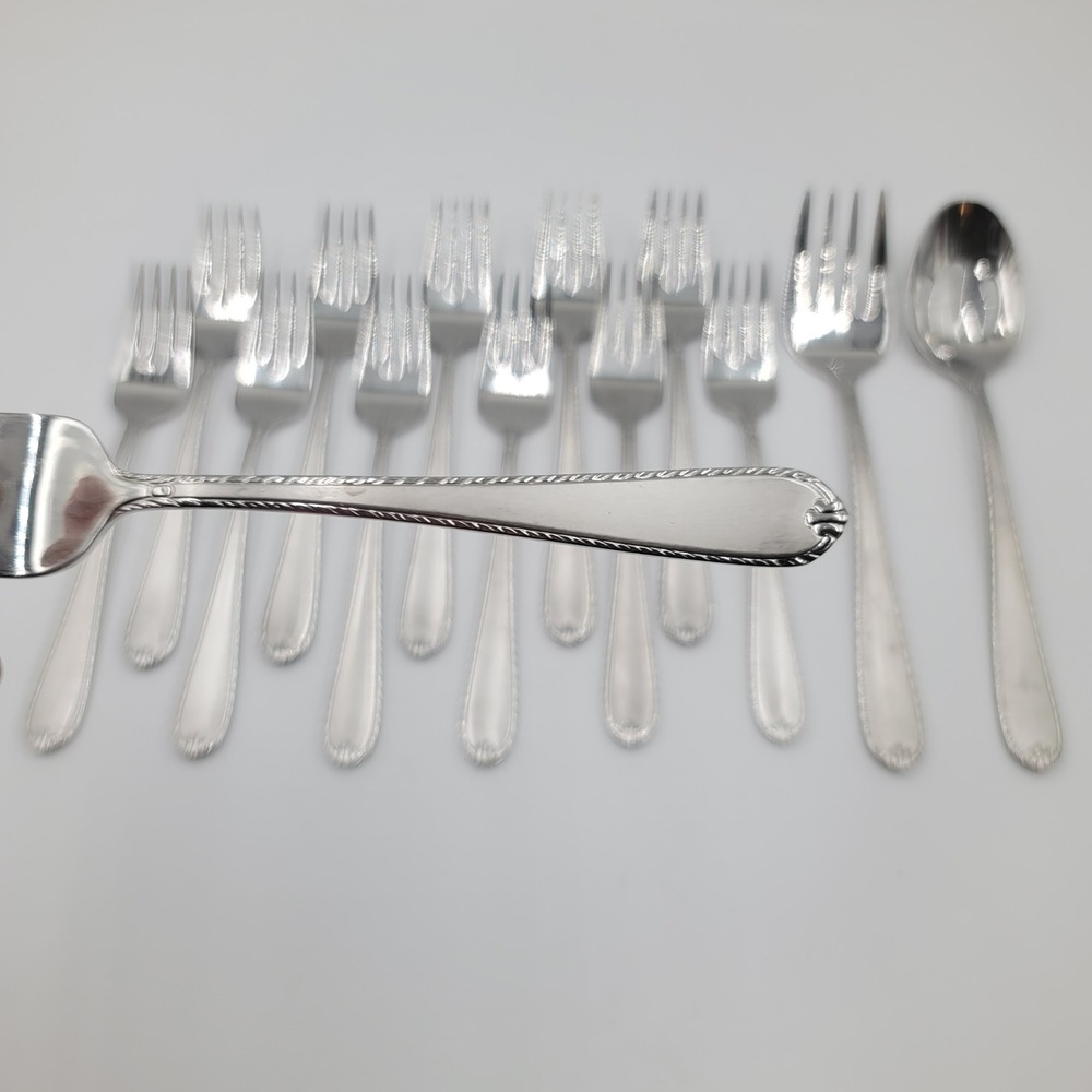 14pc Hampton Silversmiths Rachelle Frost 18/10 Stainless Flatware Serving Spoon
